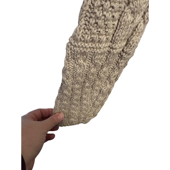 Peregrine Tan Cable Knit Button Front Collared Cardigan 100% Wool Chunky Warm L - Picture 4 of 5